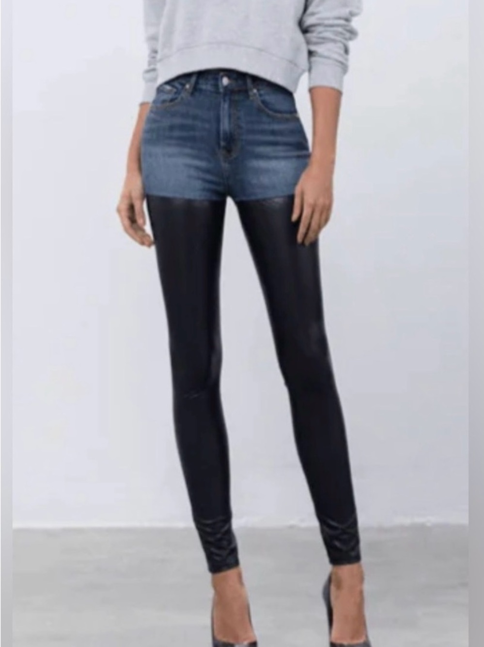 EUC Insane Gene Can't Handle Me Faux Leather & Denim Pants Size 11